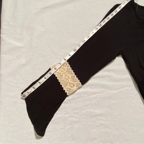 R n B NWT Black Baby Doll Peasant Boho Dress Bell Sleeves Crochet, Size M - Picture 11 of 15